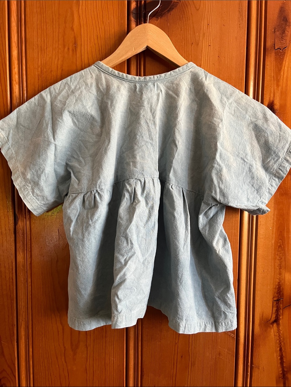 Hey Johanna Handmade & Hand-Dyed Baby Blue Cropped Peplum Button Up Top - Picture 2 of 12